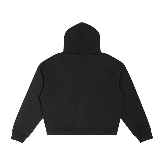Contrast Plaid Boxy Zip Hoodie