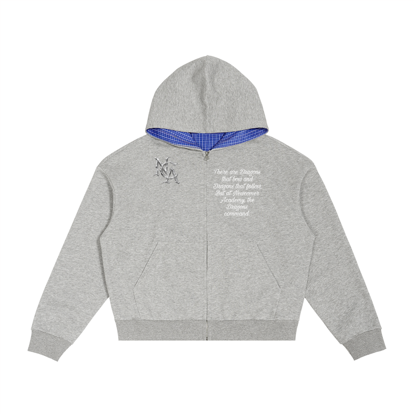 Contrast Plaid Boxy Zip Hoodie